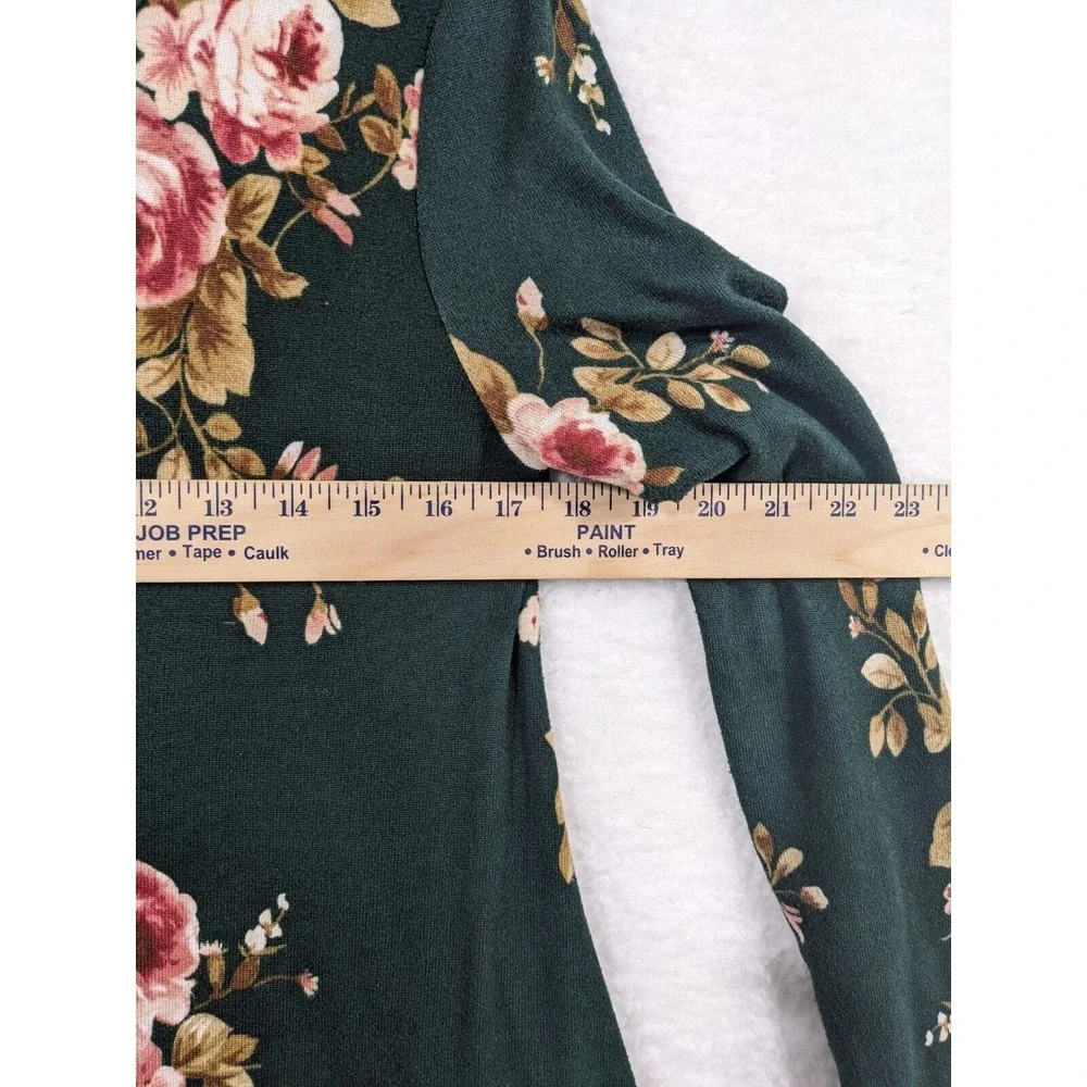 TMG Womens Pullover Long Sleeve Mini Dress‎ Black Floral L Made In USA